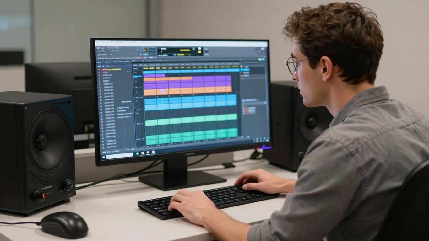 A laptop showing vocal stems inside a DAW