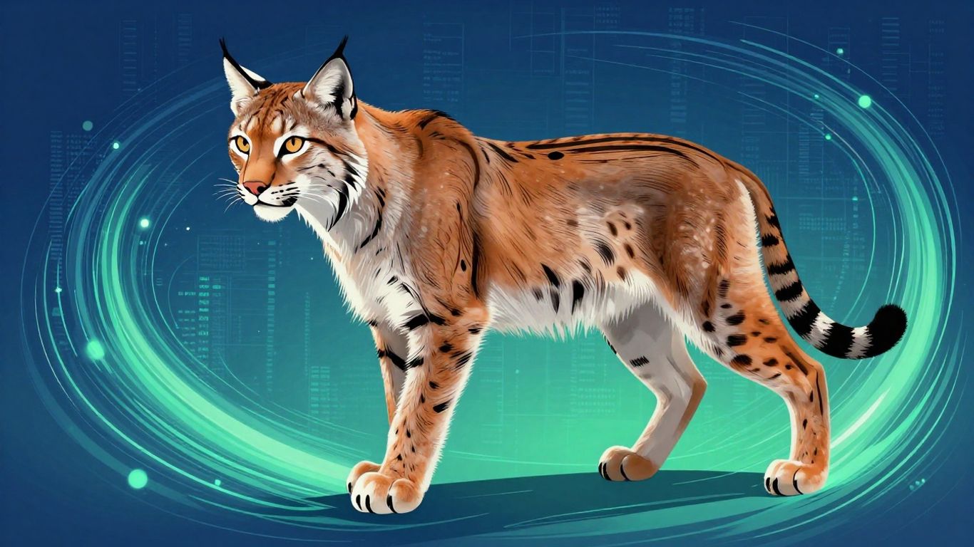 Lynx emerging from digital data streams, symbolizing business growth.