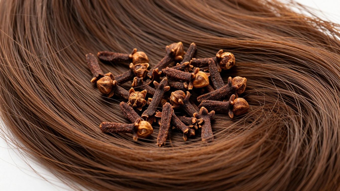 Healthy hair with scattered clove buds.