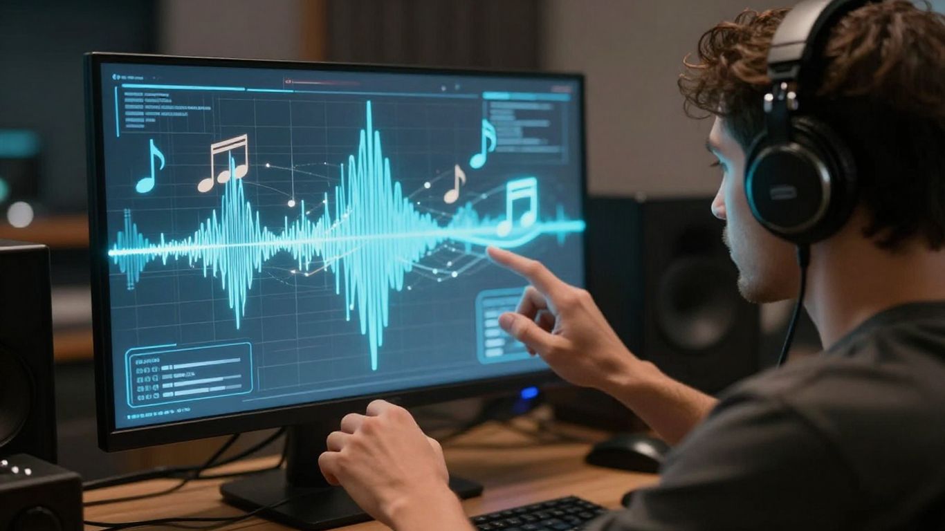 Person creating AI music on a digital interface.