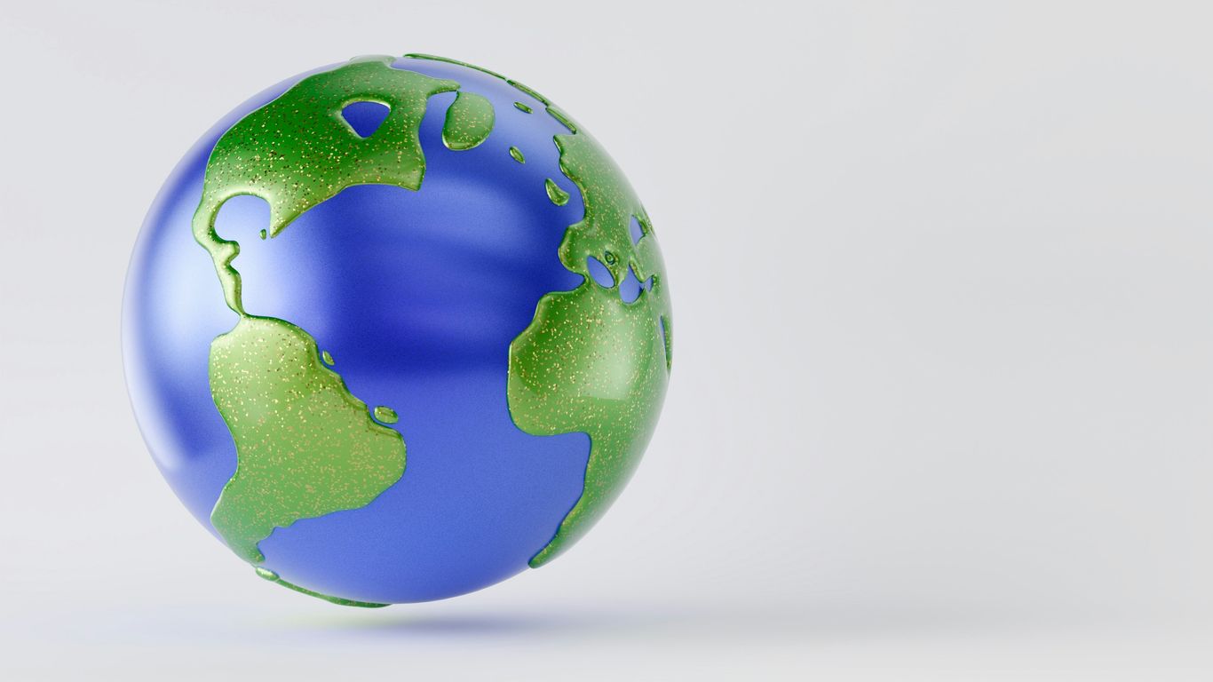 A stylized globe, showing continents and oceans.