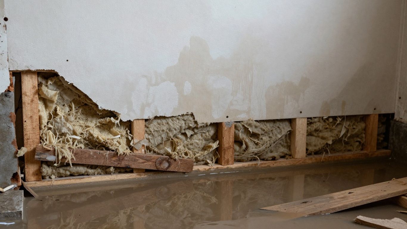 Damaged wall after water damage and flooding.