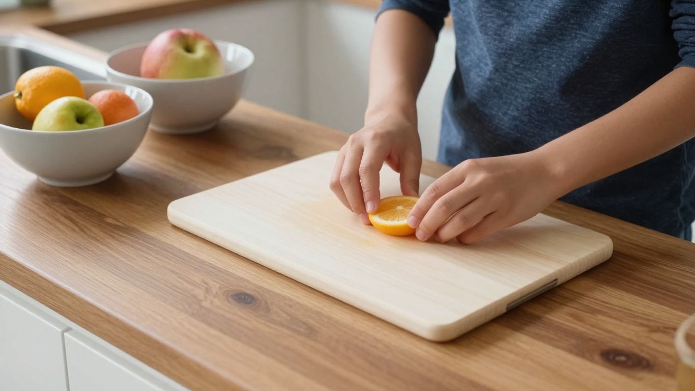Child preparing fruit on a compact maple board