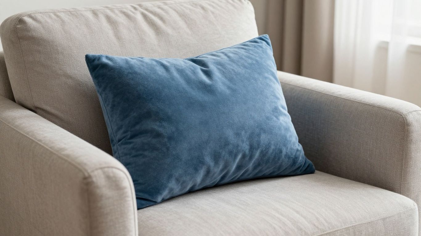 Blue lumbar pillow on a comfortable armchair.