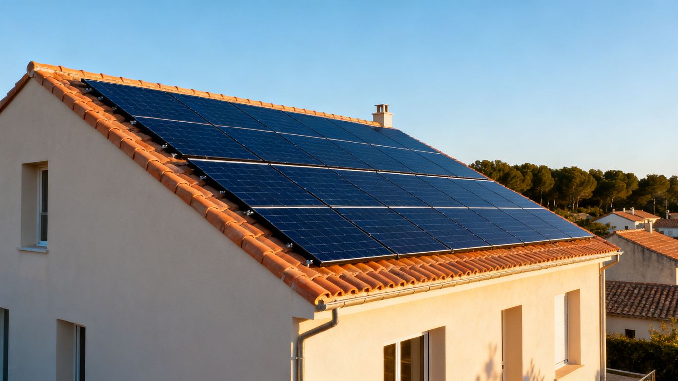 Panneaux photovoltaïques sur une toiture ensoleillée