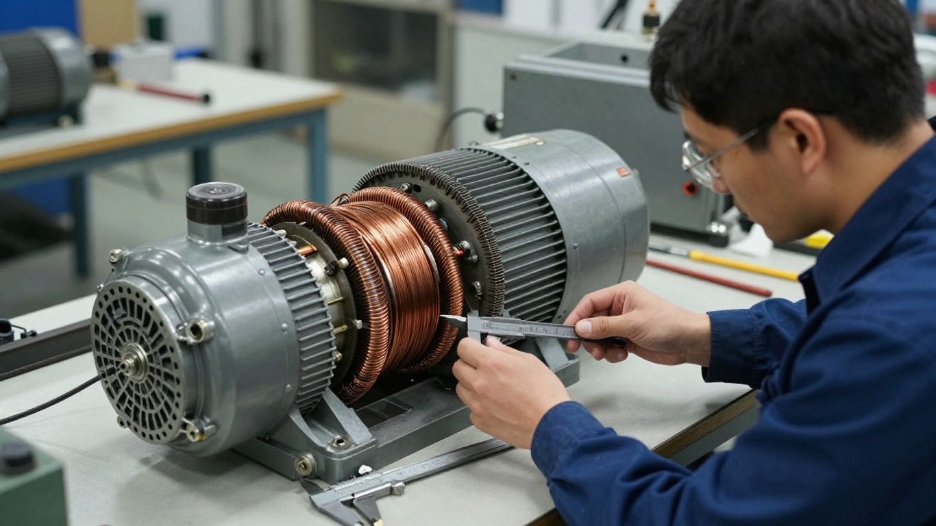 Technician inspecting a recycled electric motor
