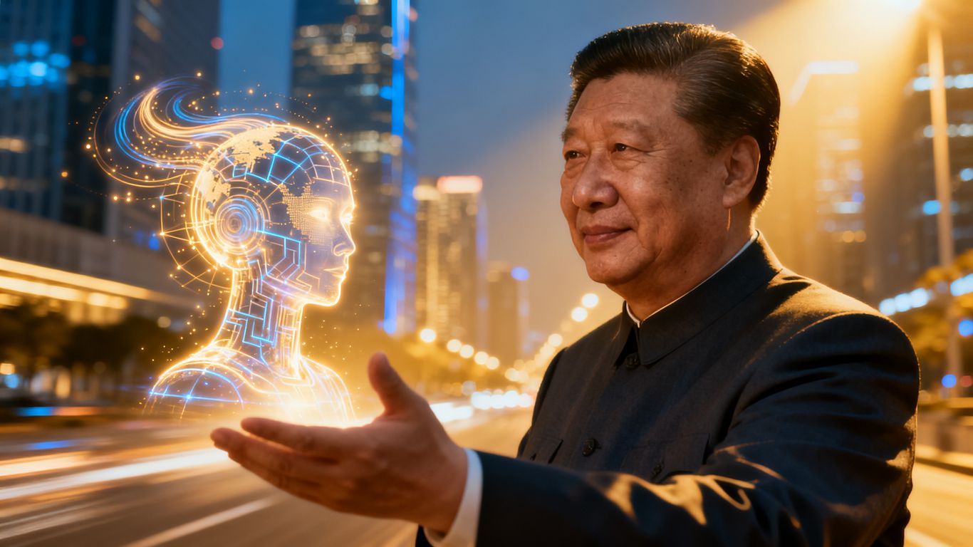 Xi Jinping at tech summit discussing AI for all