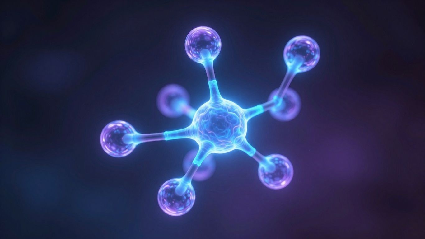 Glowing molecular structure of RTR 9 peptide.