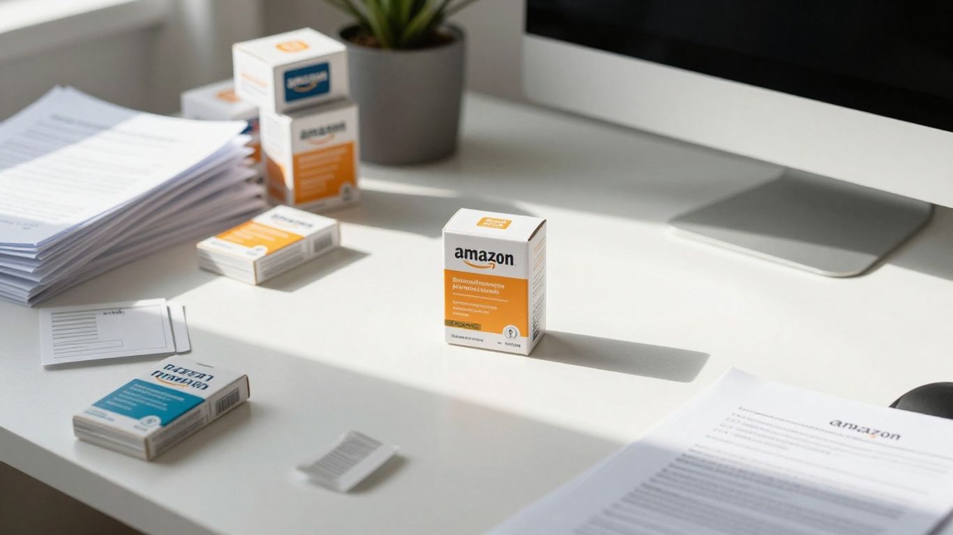 Organized desk with Amazon product, symbolizing successful launch.