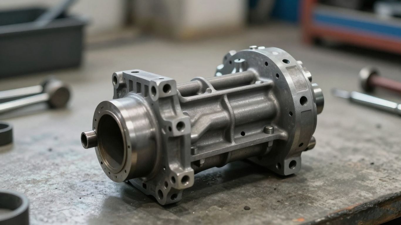 A clean recycled differential resting on a concrete floor