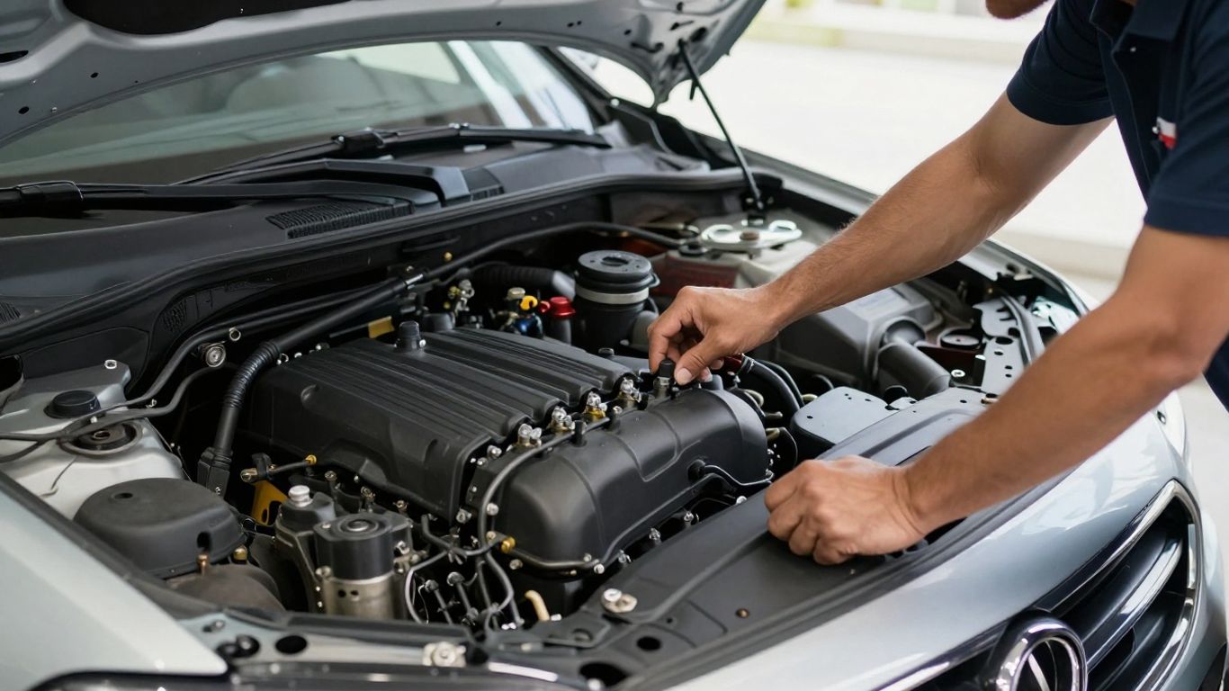 Techniker bei der Inspektion unter der Motorhaube