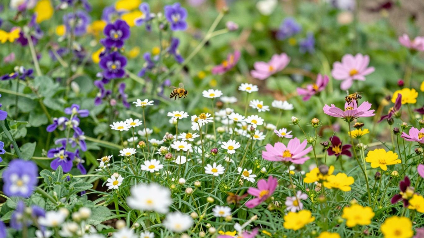 Bienen auf blühenden Frühlingsblumen im Garten.
