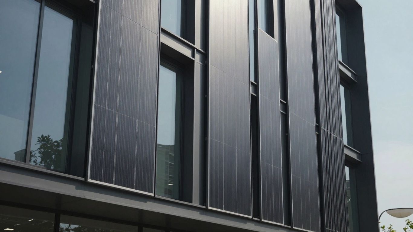 Panneaux solaires intégrés sur un mur vertical de bâtiment.
