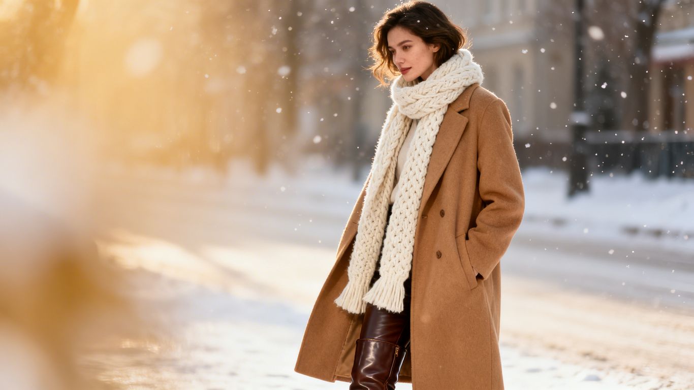 Woman in chic winter coat and scarf.