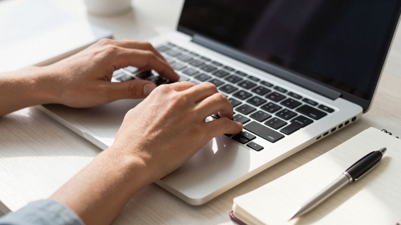 Hands typing on a laptop, starting an affiliate marketing plan.