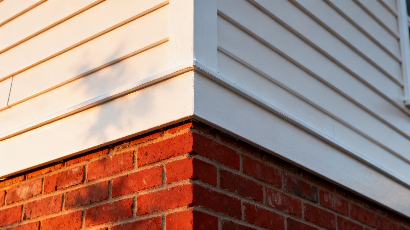 Newly installed white fascia boards on a house exterior.