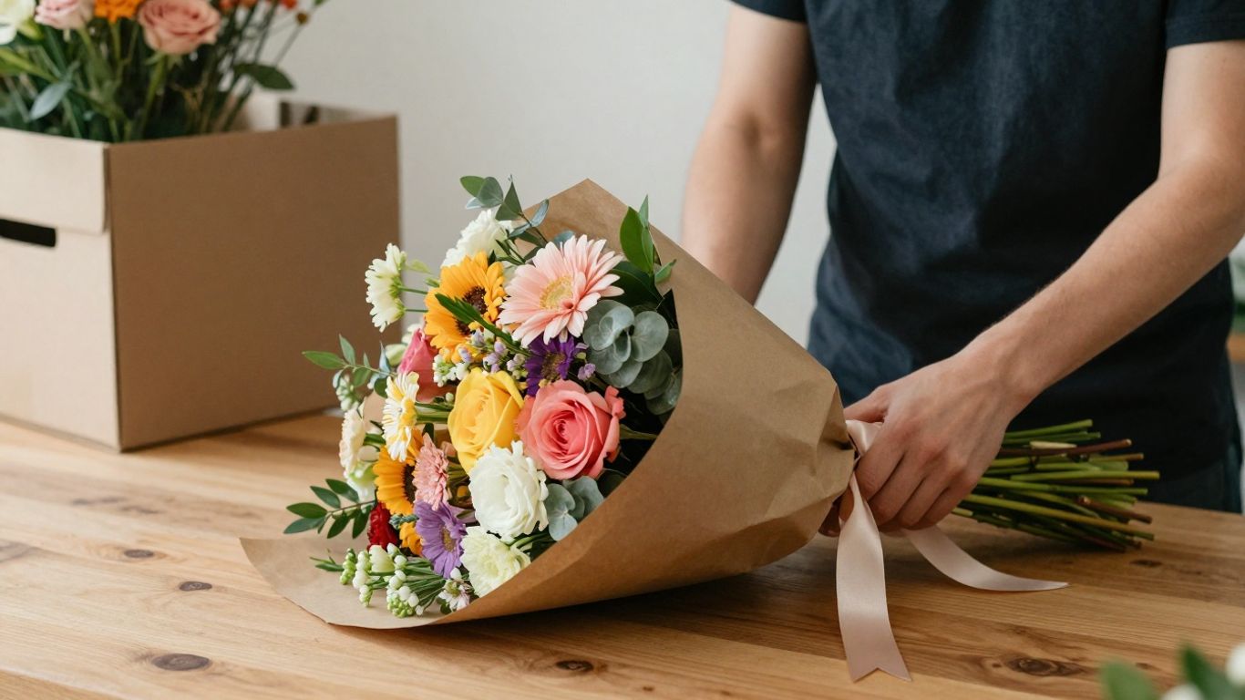 Florist preparing bouquet for local delivery