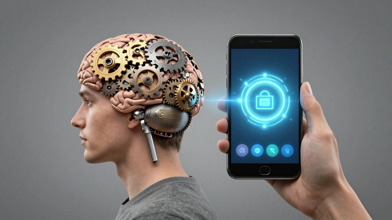 Brain and smartphone split down the middle
