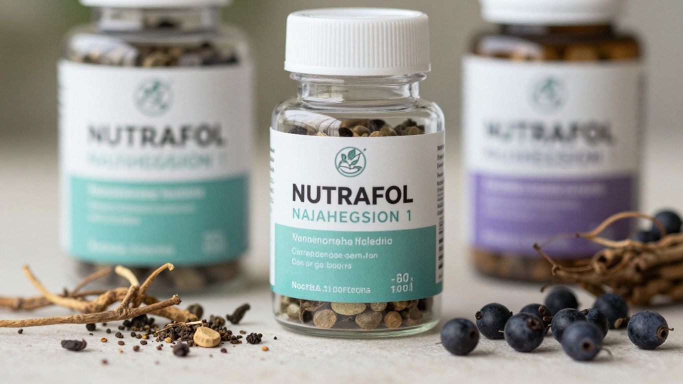 Nutrafol bottles with natural ingredients