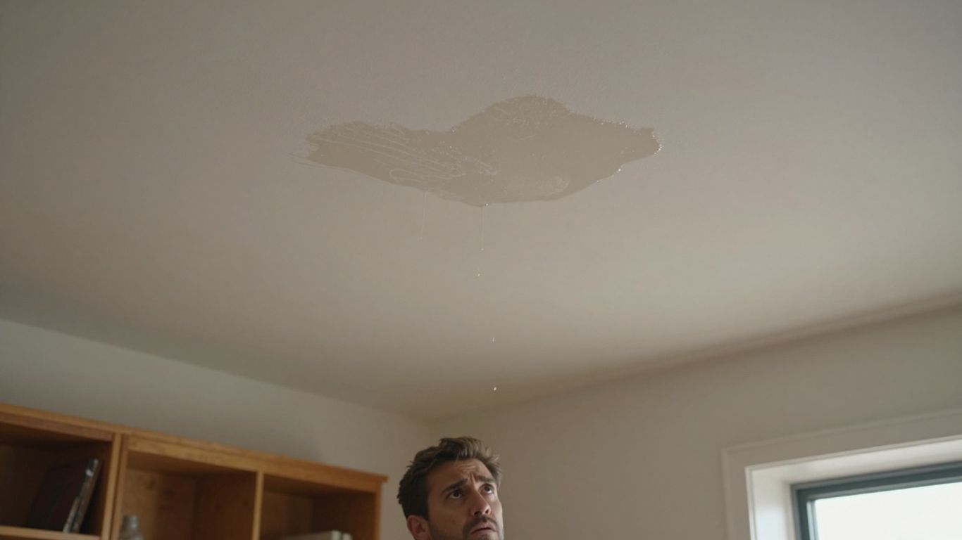 Water damage in a house ceiling and furniture.