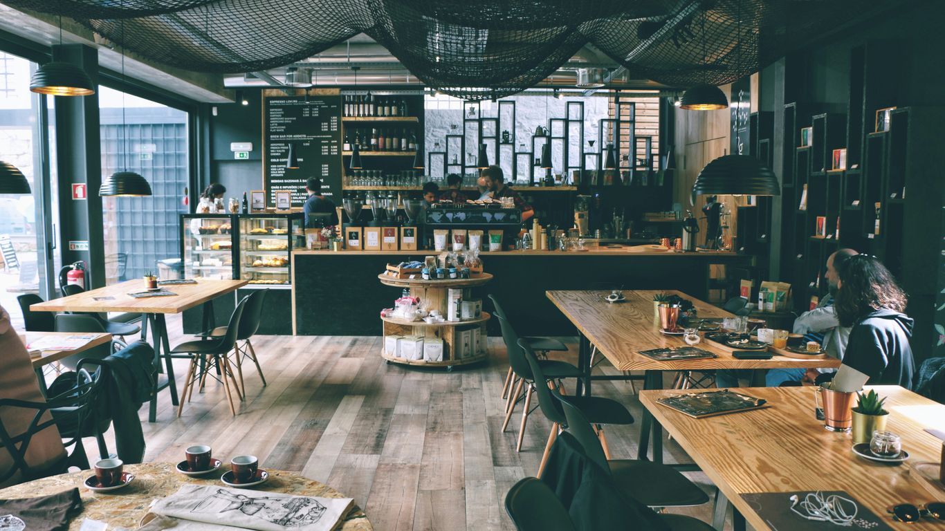 Bright and airy cafe with lush greenery