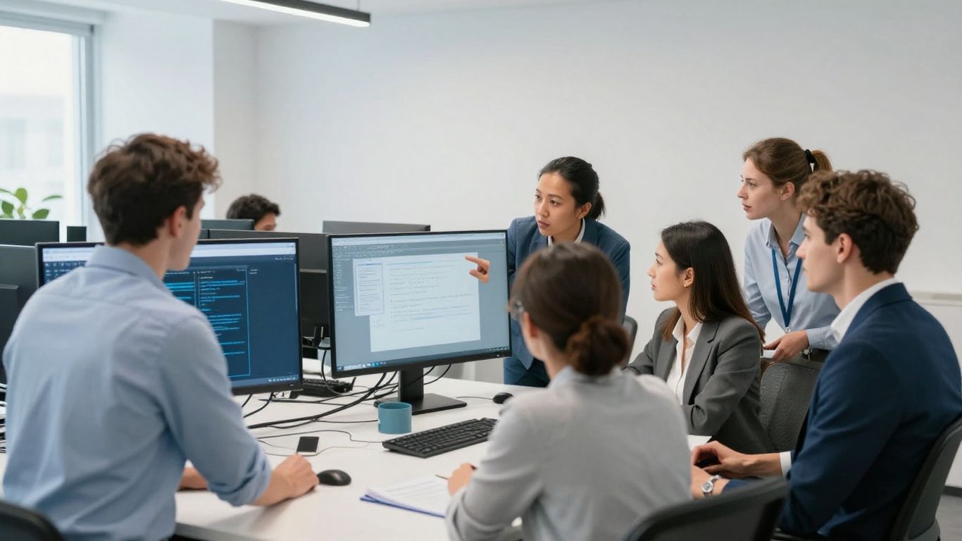 IT-Fachleute im modernen Büro bei der Zusammenarbeit.