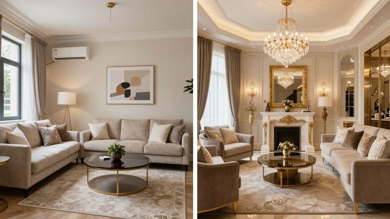Mid-range vs. luxury Airbnb furnishings comparison.