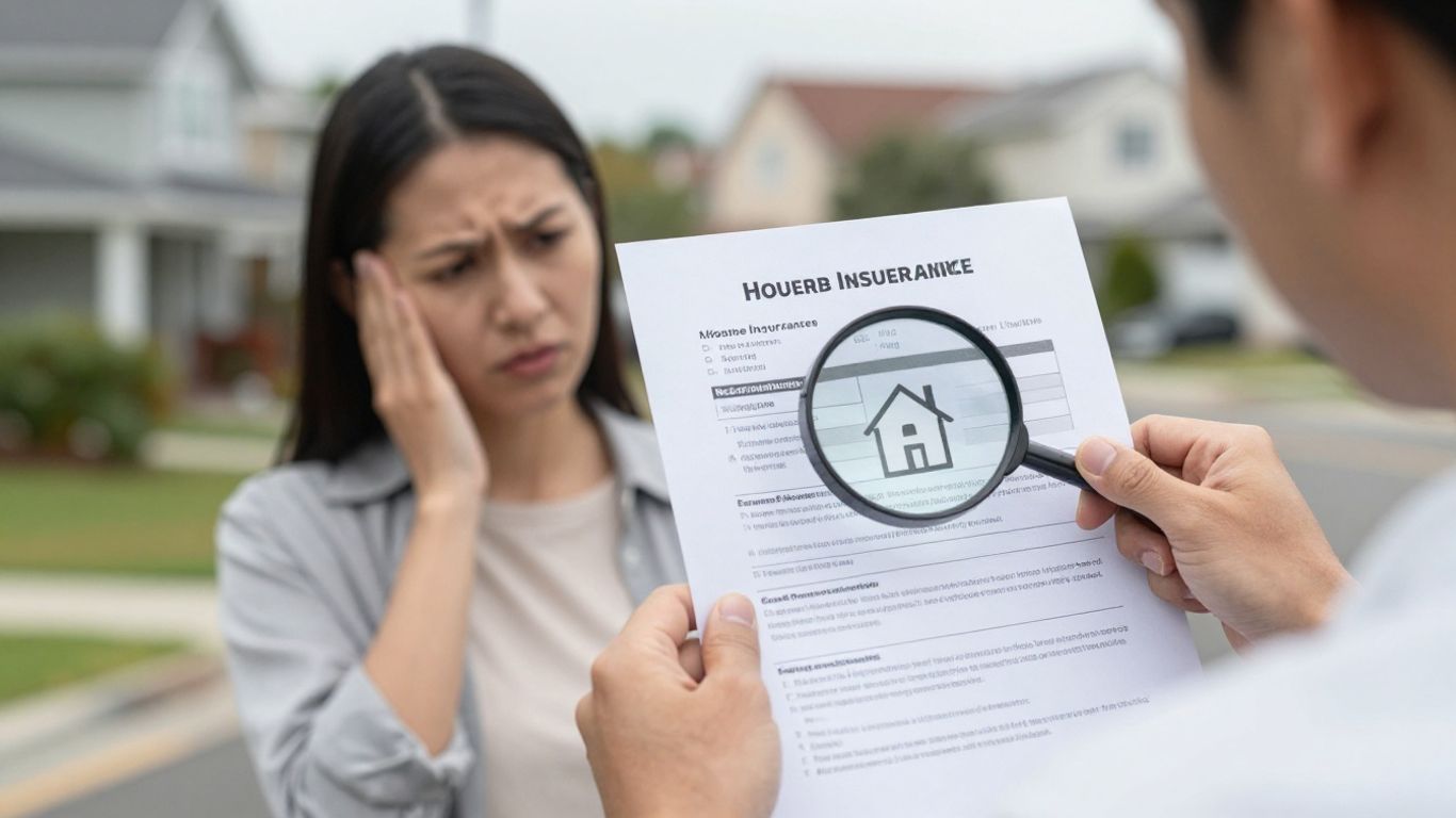 Casa con póliza de seguro y lupa.