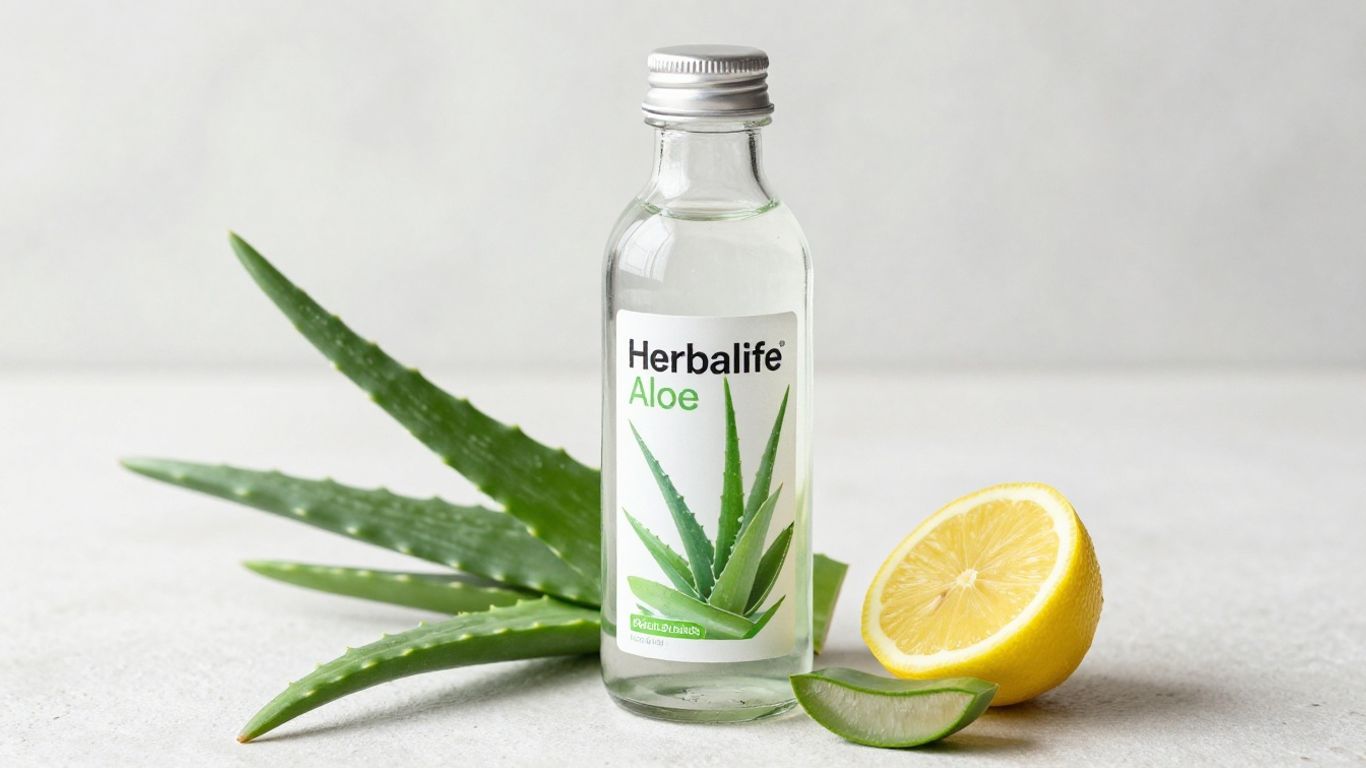 Herbalife Aloe Plus bottle with aloe leaves and lemon