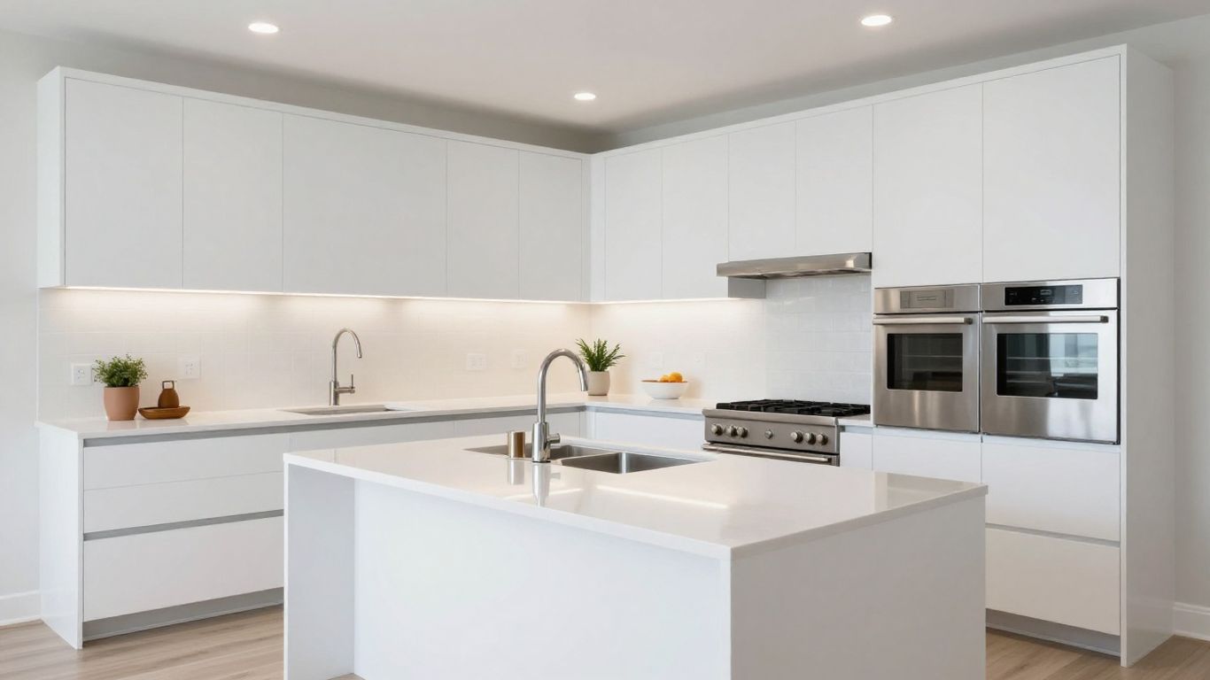 Modern Dacula kitchen with island and sleek cabinets.