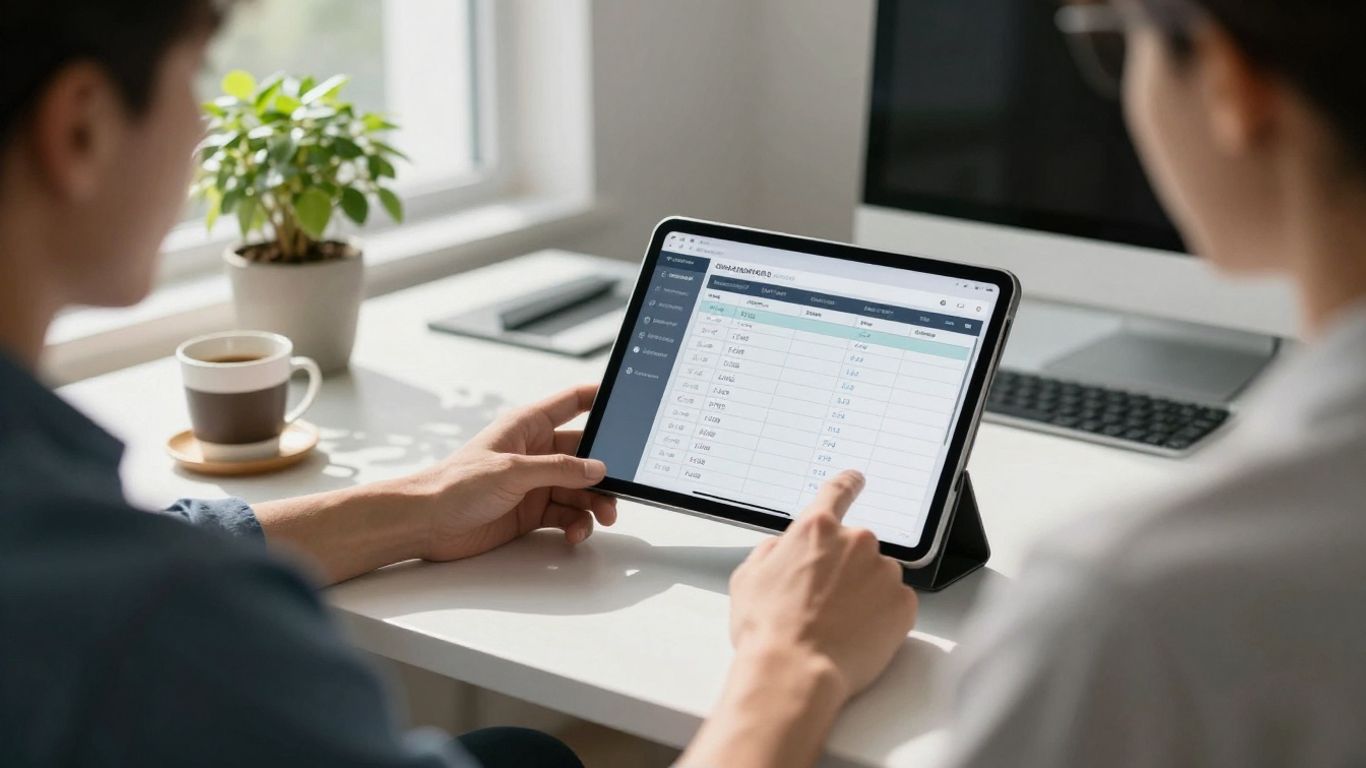 Technician managing HVAC schedule on a tablet.