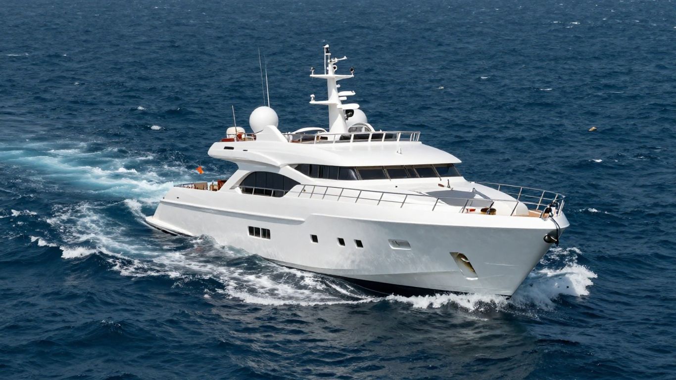 Luxury yacht sinking in rough ocean waters.