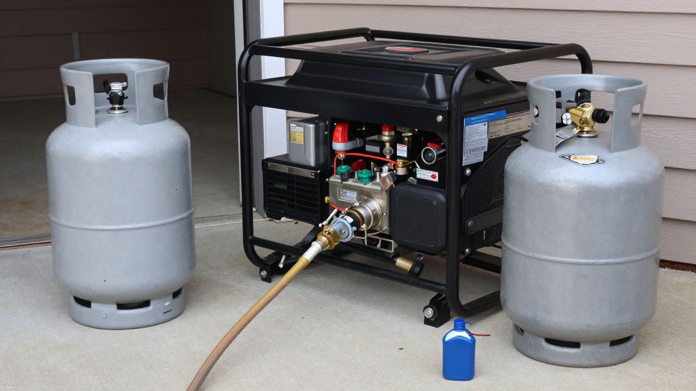 Home generator with fuel options: gas, propane, and natural gas.