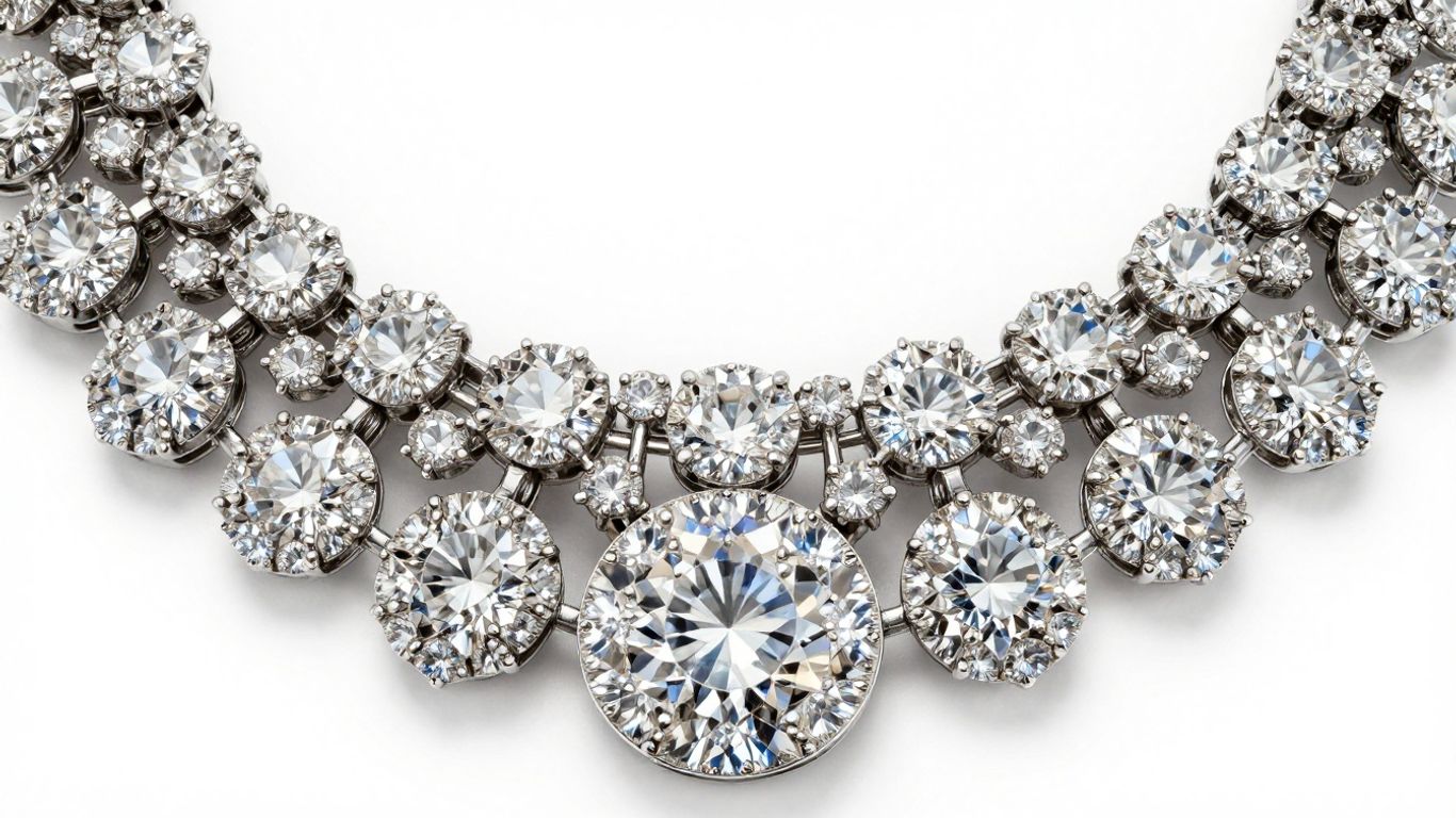 Close-up of a classic diamond necklace.