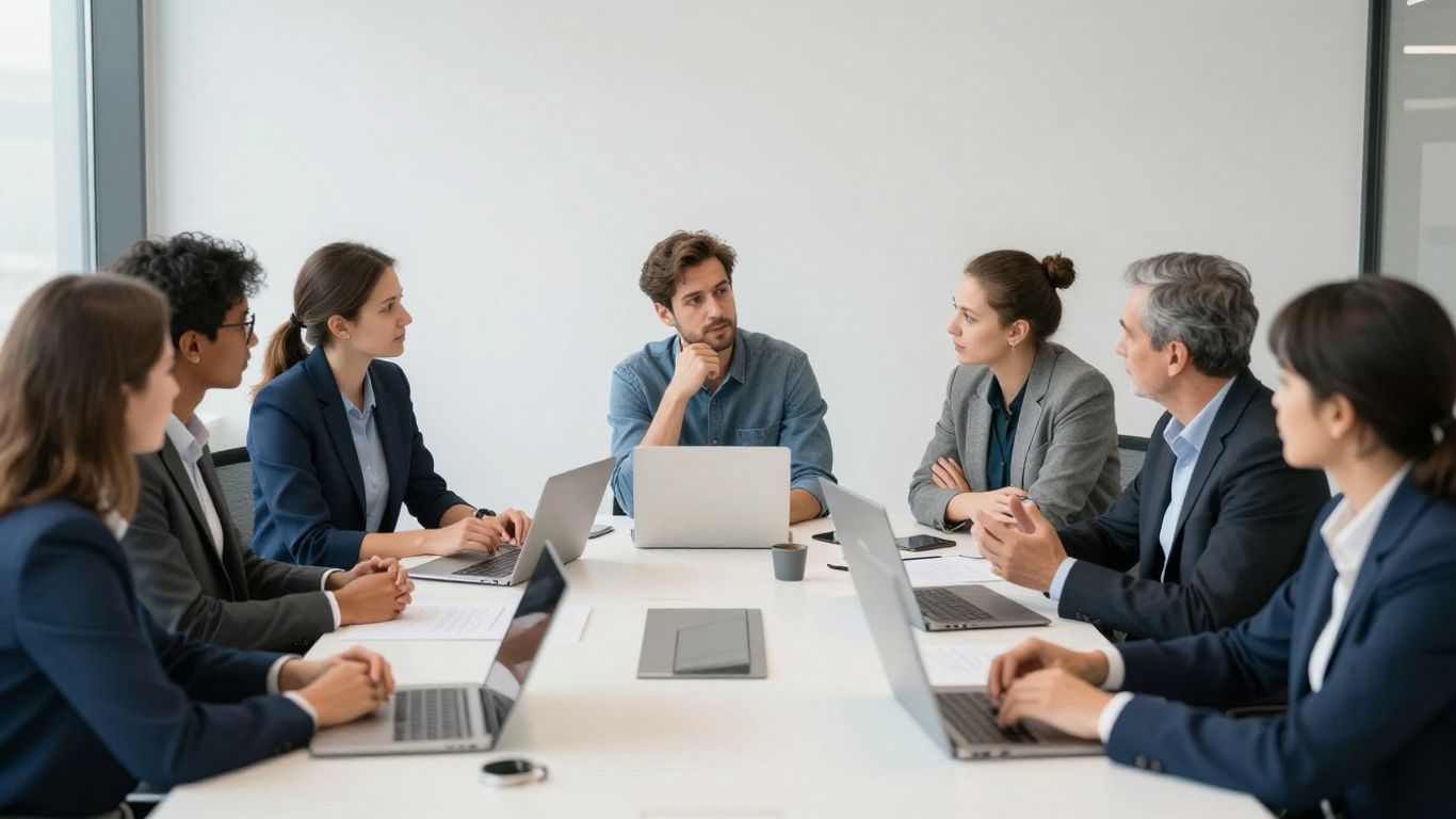 Menschen im Büro diskutieren und arbeiten zusammen.