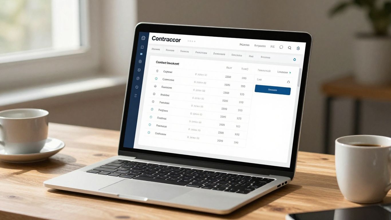 Contractor invoicing software interface on a laptop.