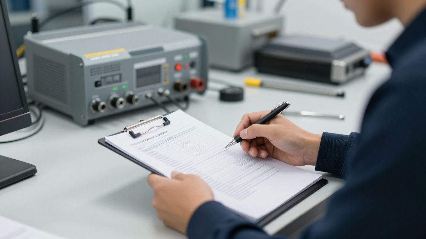 Technician verifying transmission warranty paperwork