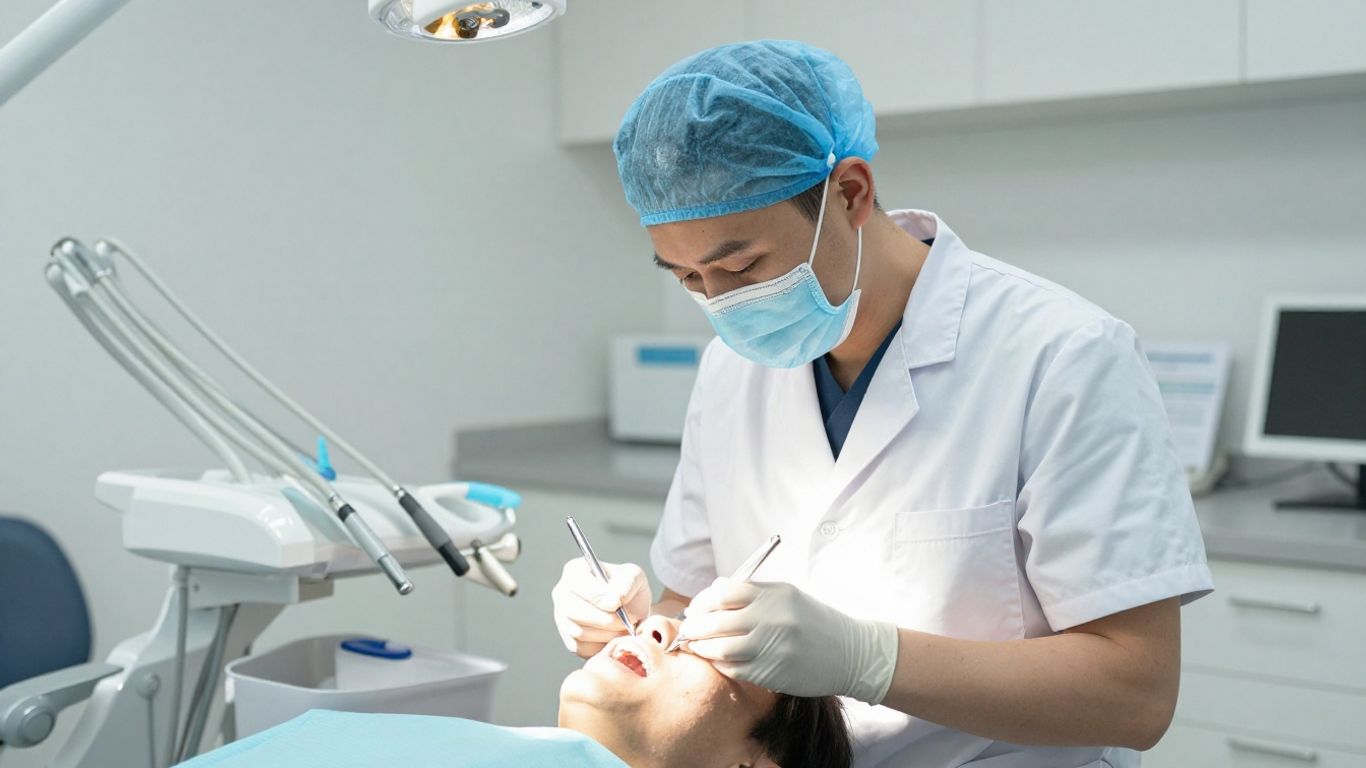 Dentist working in a modern dental practice.