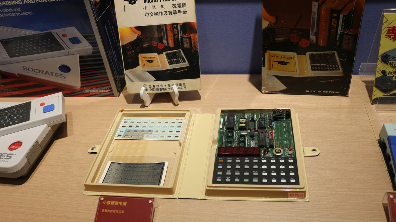 A display of electronic devices on a table
