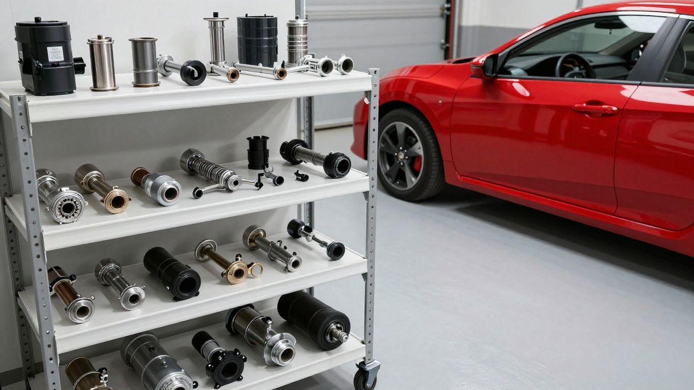 Genuine Honda Civic parts displayed in a garage.