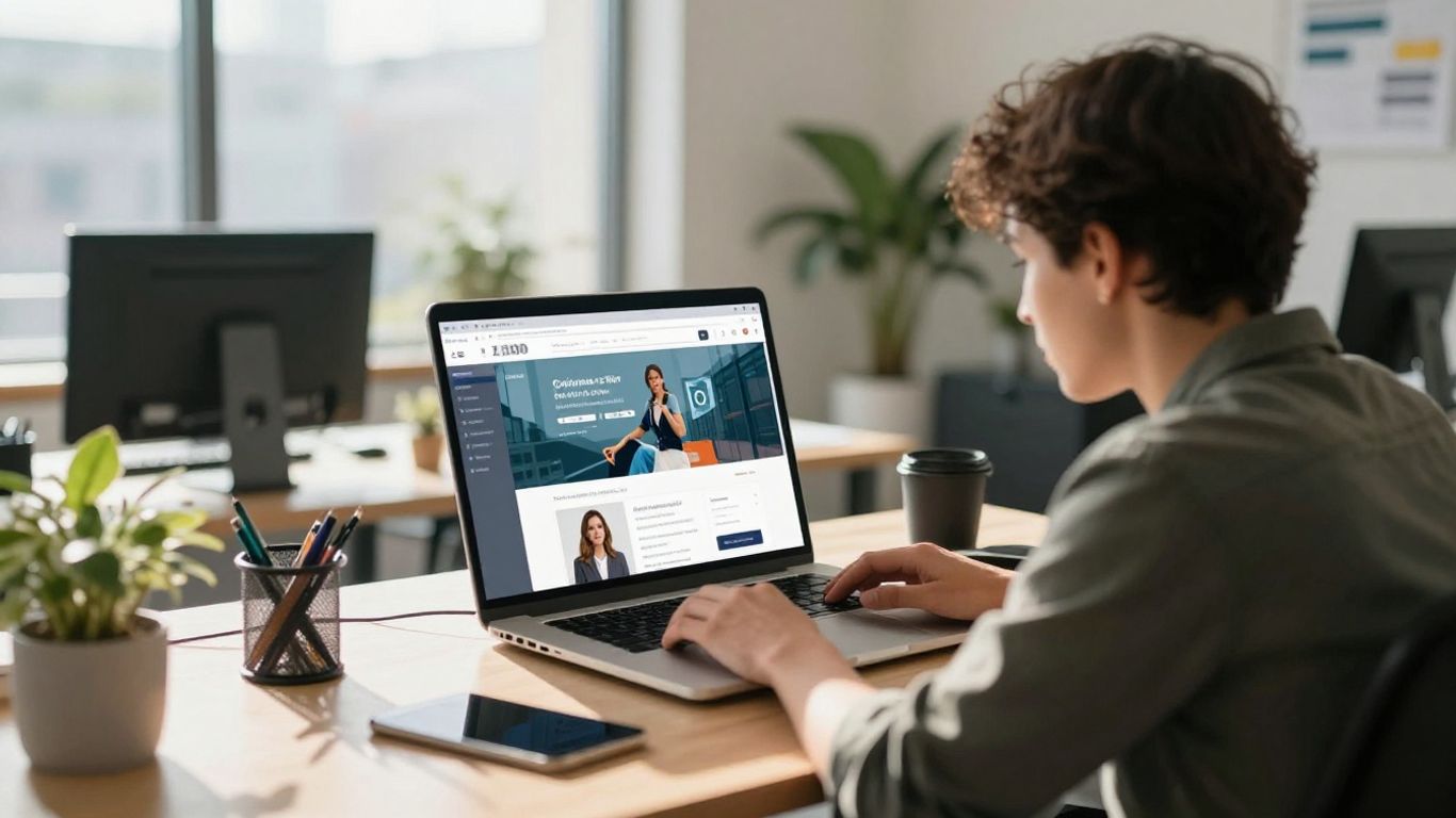 Person optimizing website on laptop with digital tools.