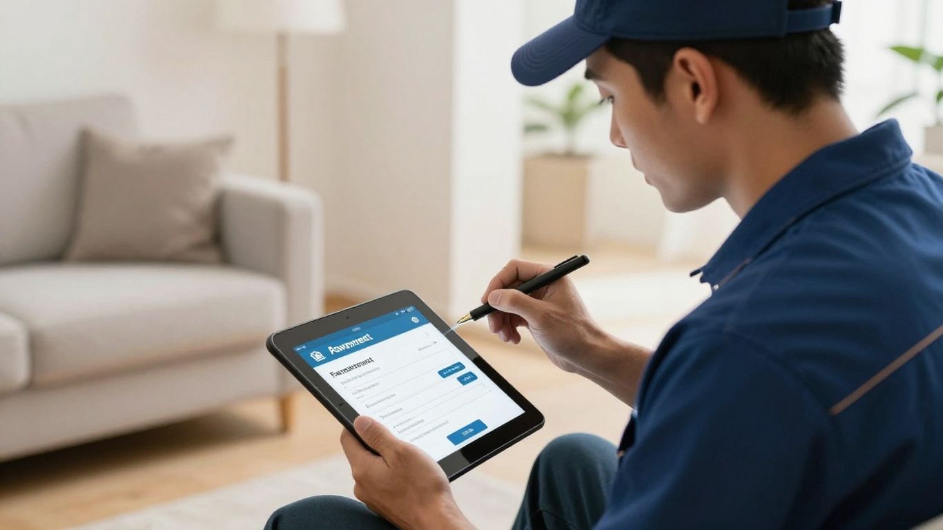 Field service technician collecting payment on tablet