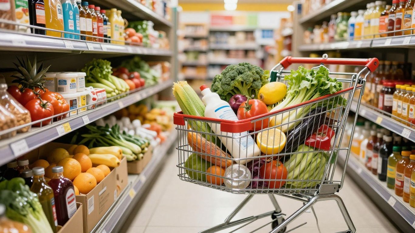 Lidl boodschappenwagentje gevuld met boodschappen en besparingen.