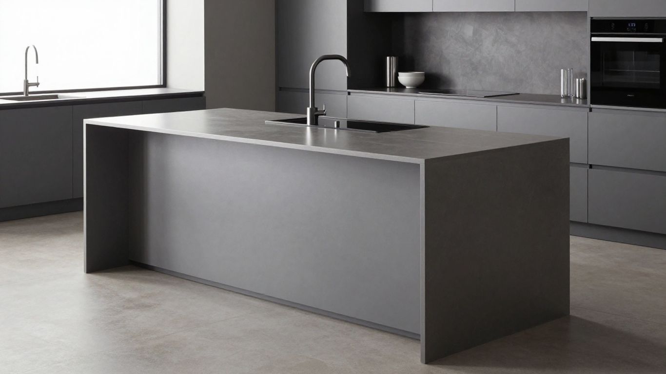 Modern kitchen island with square edge worktop.