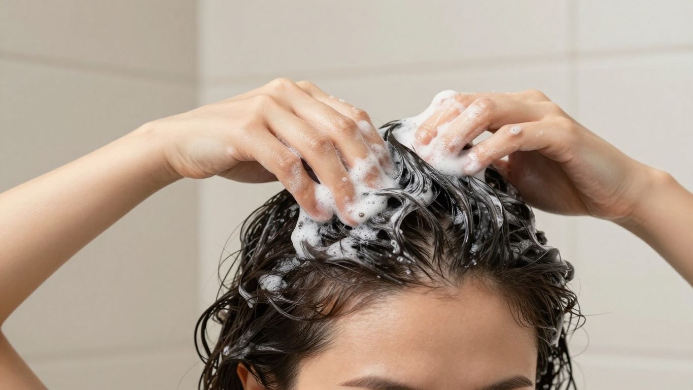Aplicação cuidadosa de shampoo no couro cabeludo