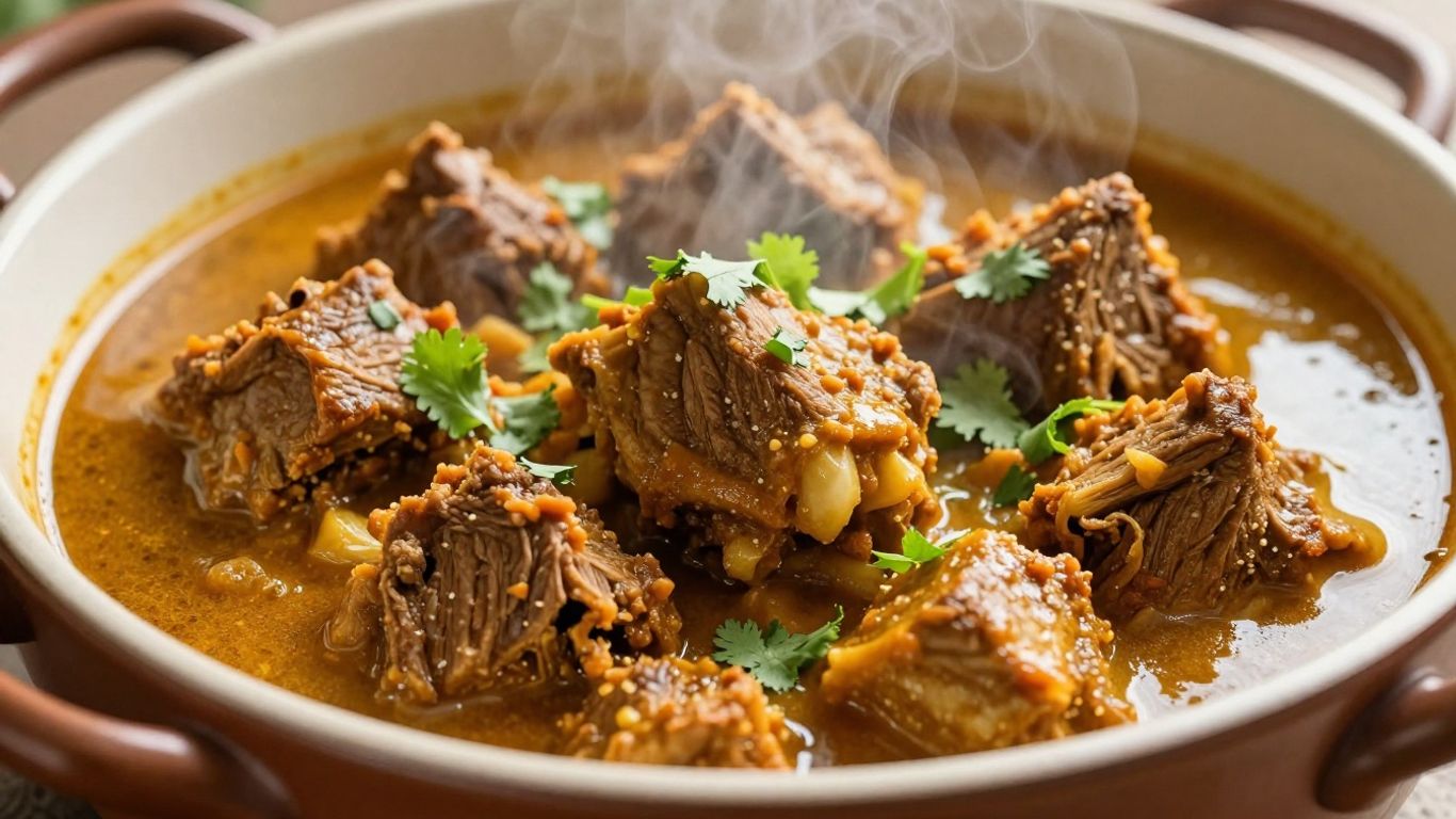 Tender Crock Pot Lamb Curry in a rustic bowl with cilantro.