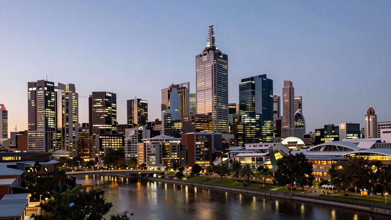 Melbourne skyline with financial district buildings.