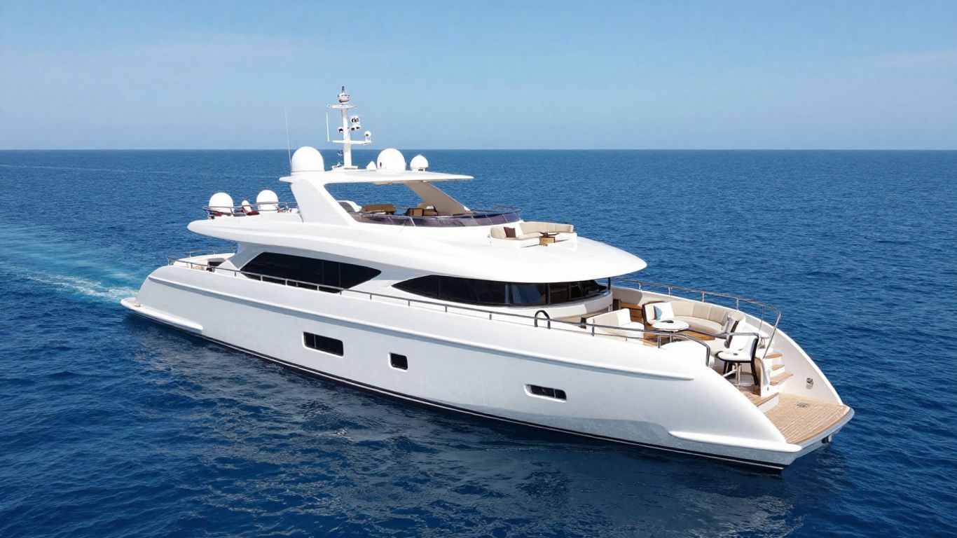 Luxury yacht on blue ocean, Below Deck charter.