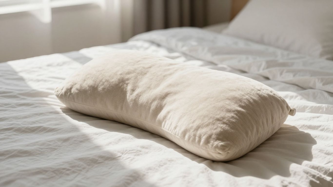 Plush lumbar pillow on a bed.