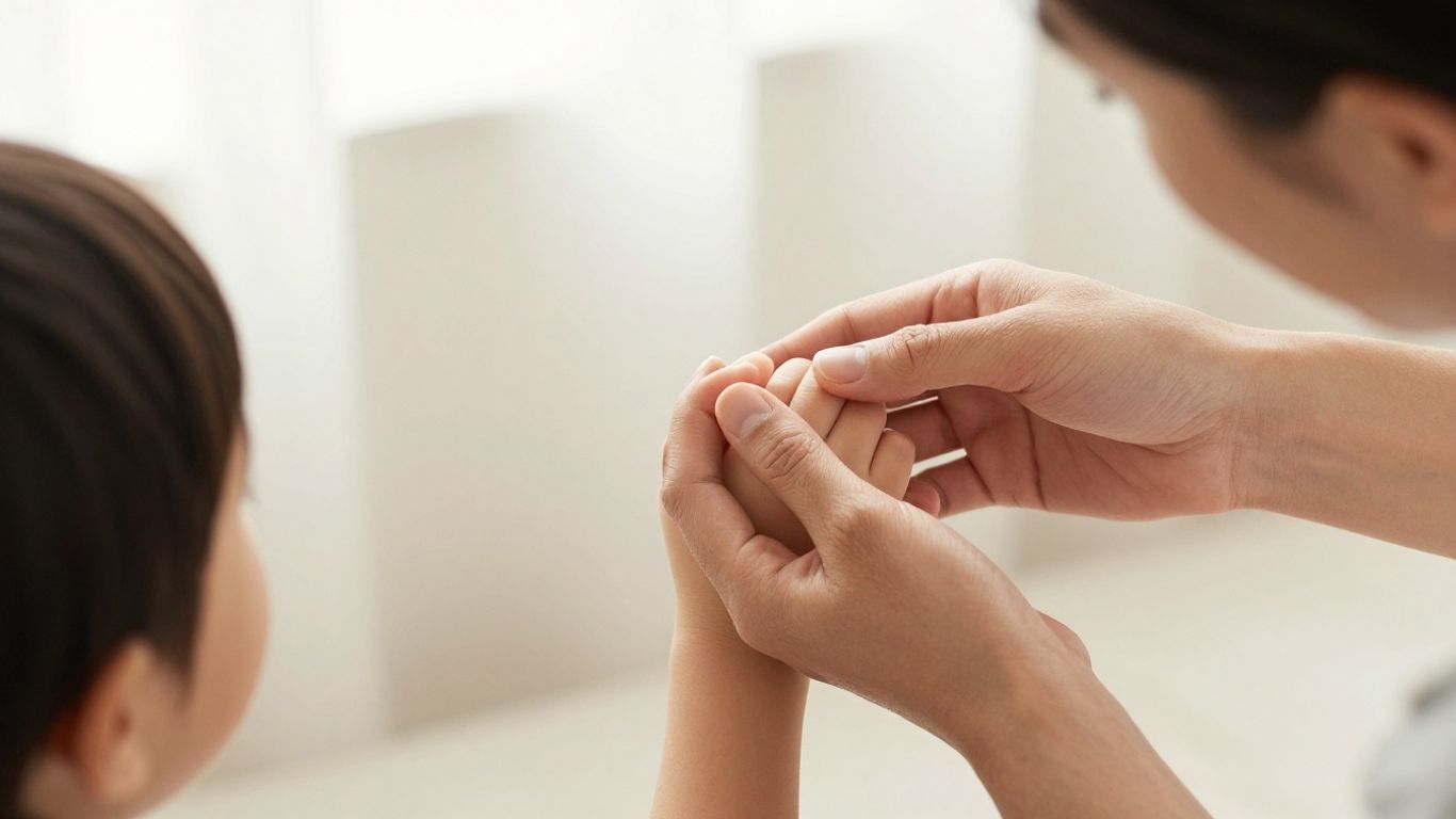 Parent and child setting boundaries, fostering emotional safety.